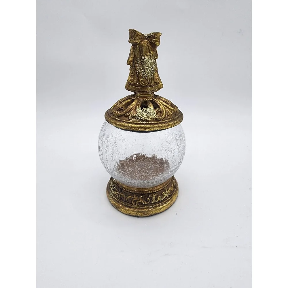 VINTAGE Glitter Gold & CLEAR CRACKLE ART GLASS Potpourri JAR Robert Stanley Rare